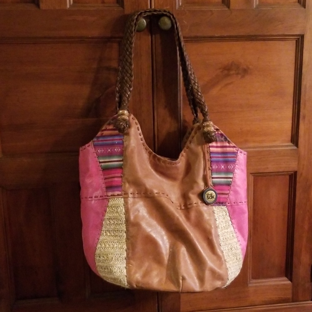 Sak pink and tan leather bag